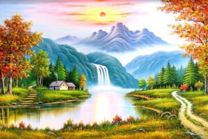 elmoutahida united puzzles- puzzle of a waterfall painting